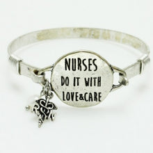 Load image into Gallery viewer, Engraved Nurses Bangle- Nurses do it with love and care