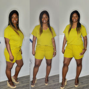 Luxe Linen Short Set-Olive Mustard