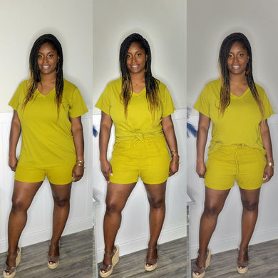 Luxe Linen Short Set-Olive Mustard