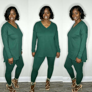 Kinsley V-Neck Lounge Set-Green