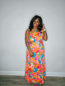Summer Daze Cold Shoulder Maxi Dress-Multi-Colored