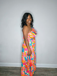 Summer Daze Cold Shoulder Maxi Dress-Multi-Colored