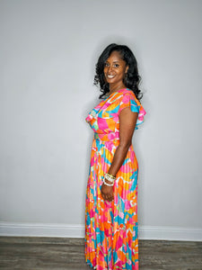 Summer Daze Cold Shoulder Maxi Dress-Multi-Colored