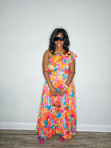 Summer Daze Cold Shoulder Maxi Dress-Multi-Colored