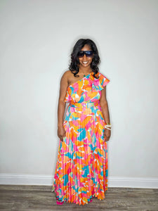 Summer Daze Cold Shoulder Maxi Dress-Multi-Colored