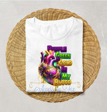 Load image into Gallery viewer, Mardi Gras- Purple, green and gold in my blood