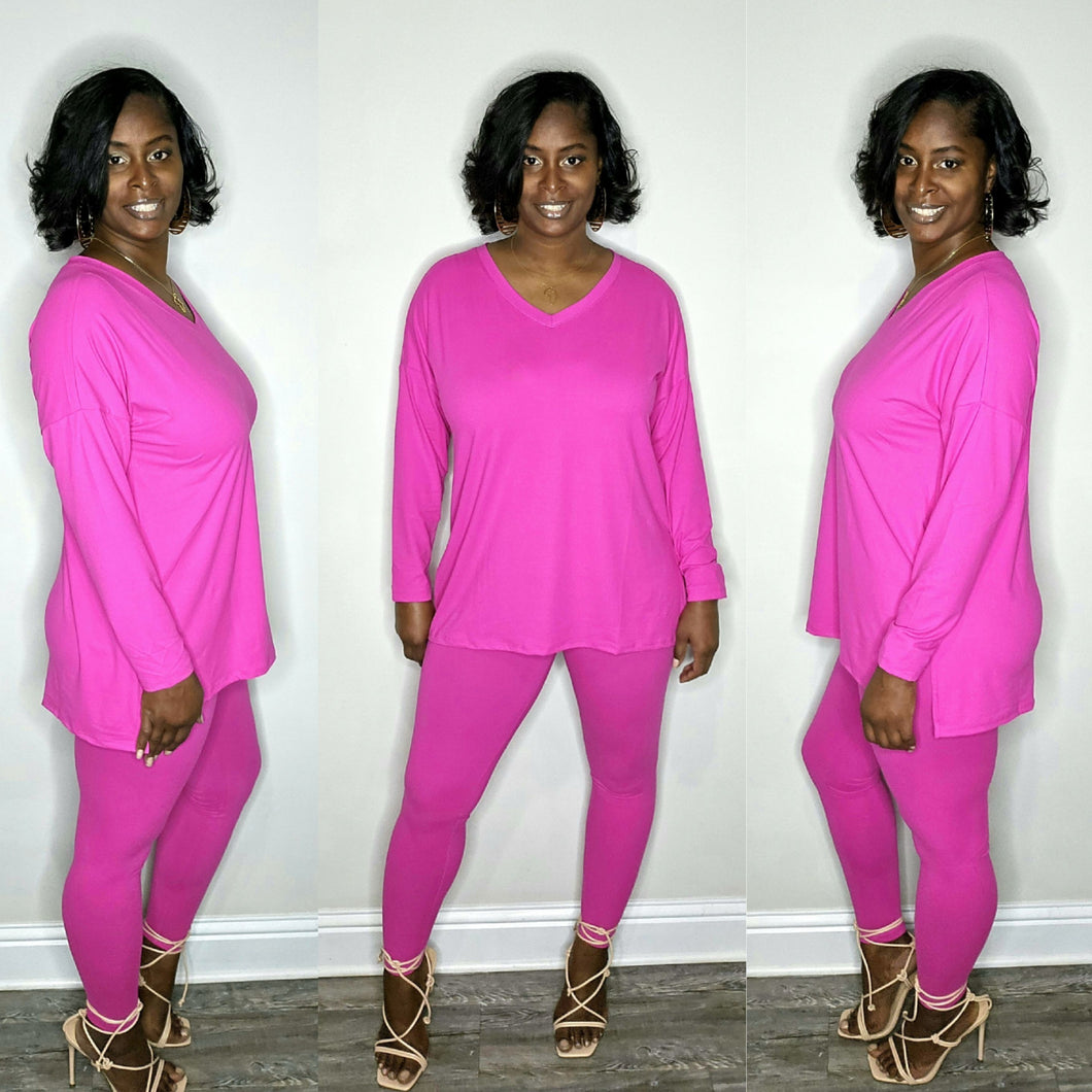 Kinsley V-Neck Lounge Set-Pink