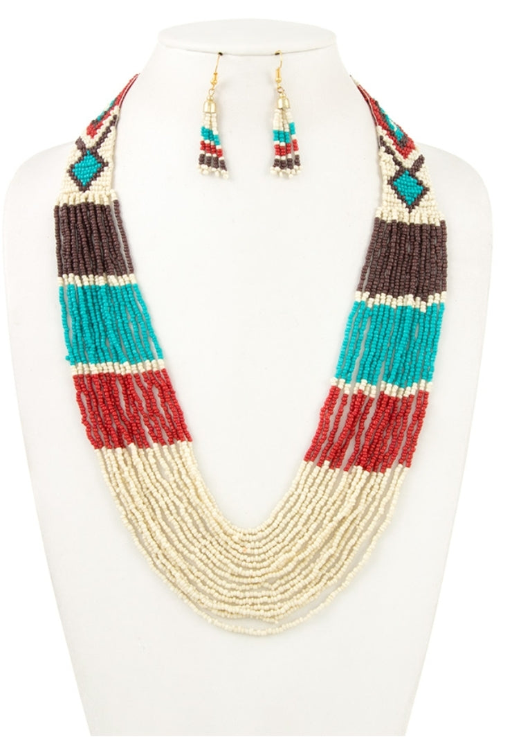 Multi-Colored Seed Bead Necklace Set