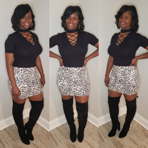 Faux Leather Leopard Mini Skirt-Gray