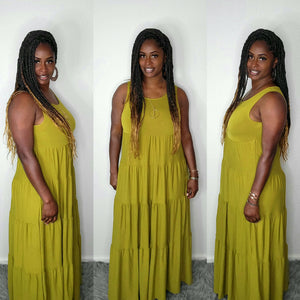 Baby Doll Maxi Dress-Olive Mustard