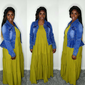 Baby Doll Maxi Dress-Olive Mustard