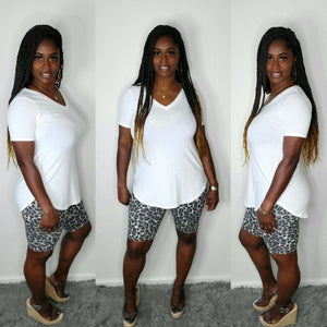 Leopard print biker shorts-gray