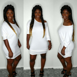 Dolman Tunic Dress-White