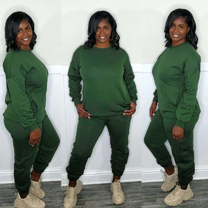 Pullover Jogger Set-Olive