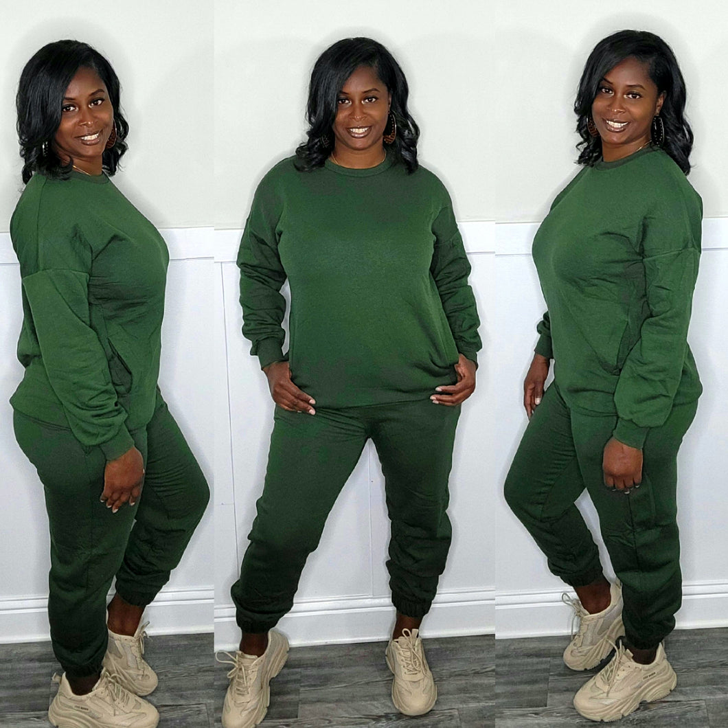 Pullover Jogger Set-Olive