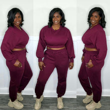 Load image into Gallery viewer, Kendall Cropped Pullover Jogger Set-Burgundry