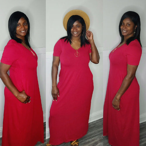 Lillian Plus Size Maxi Dress-Burgundy