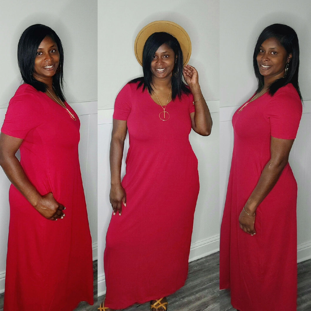 Lillian Plus Size Maxi Dress-Burgundy