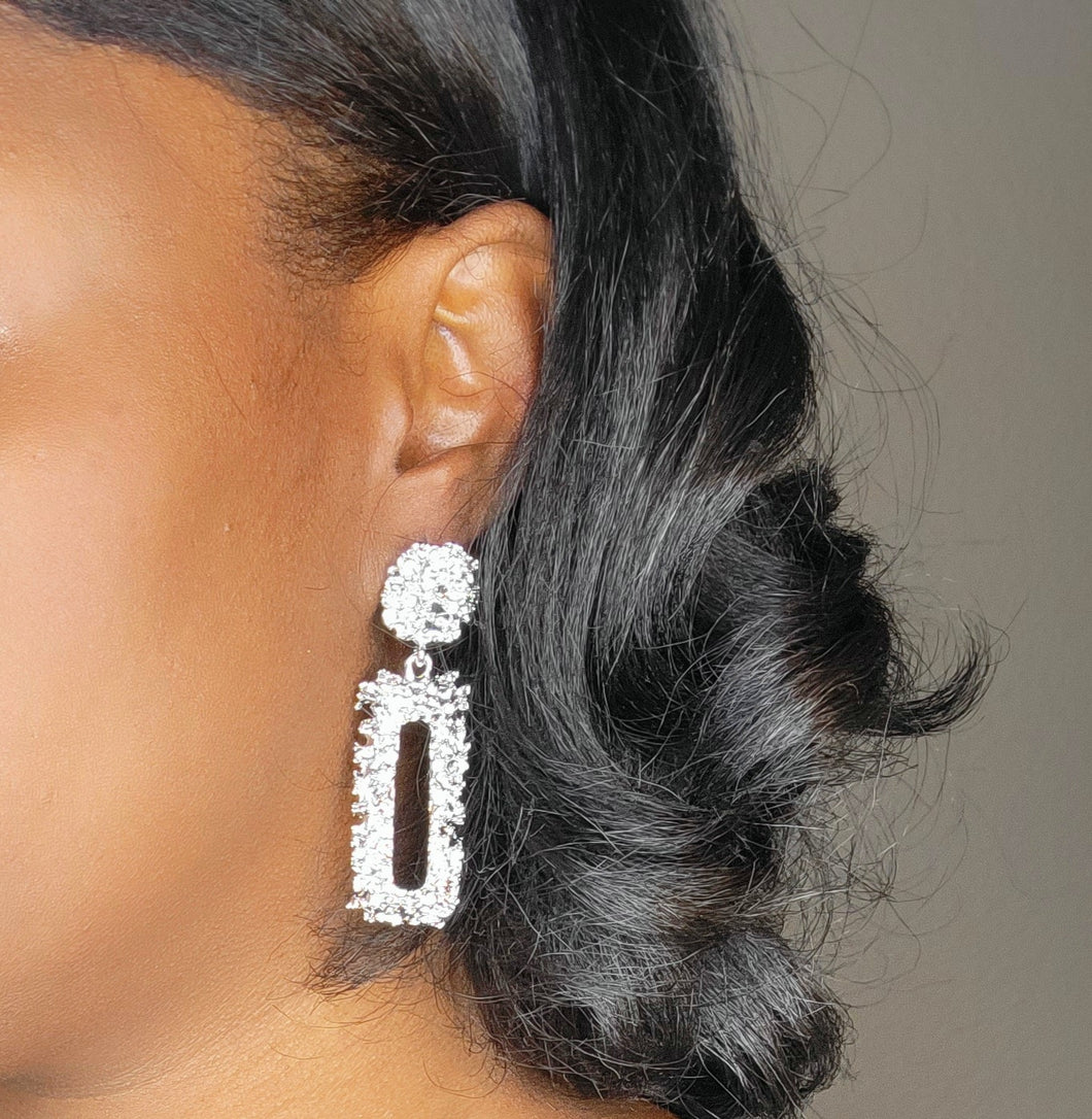Rectangle Hammered Earrings-Silver