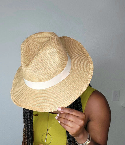 Unisex Khaki Jazz Straw Hat with Raw Edges