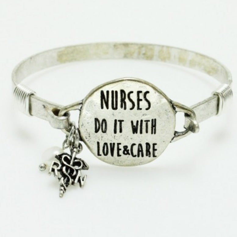 Engraved Nurses Bangle- Nurses do it with love and care