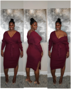 V-Neck Dress-Burgundy