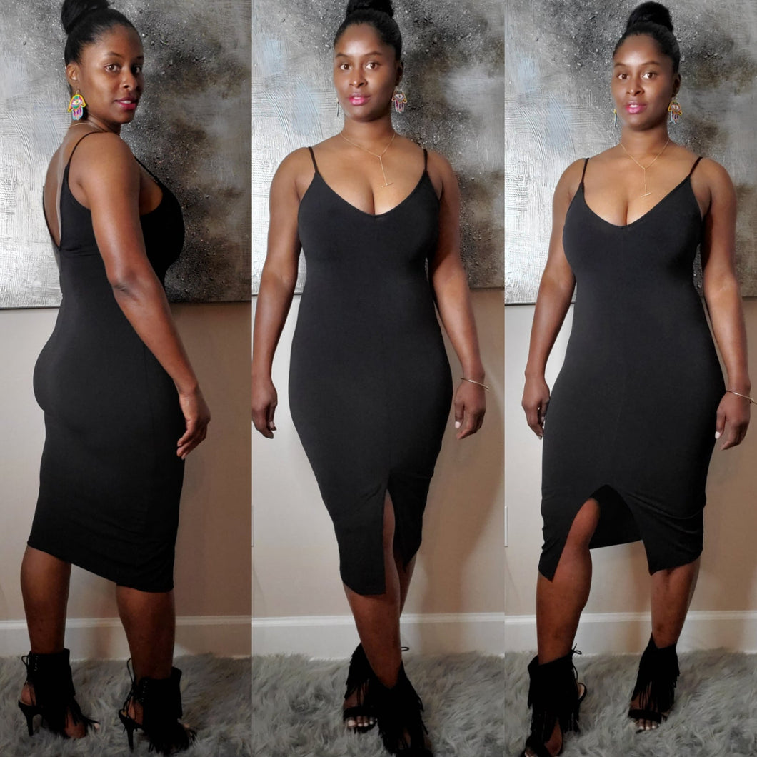 V-Neck Bodycon Dress-Black