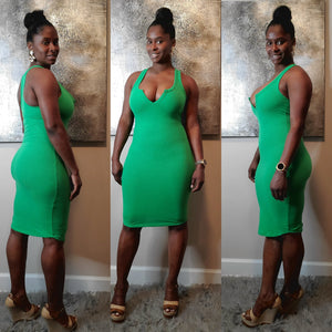 Ribbed Bodycon Dress- Kelly green