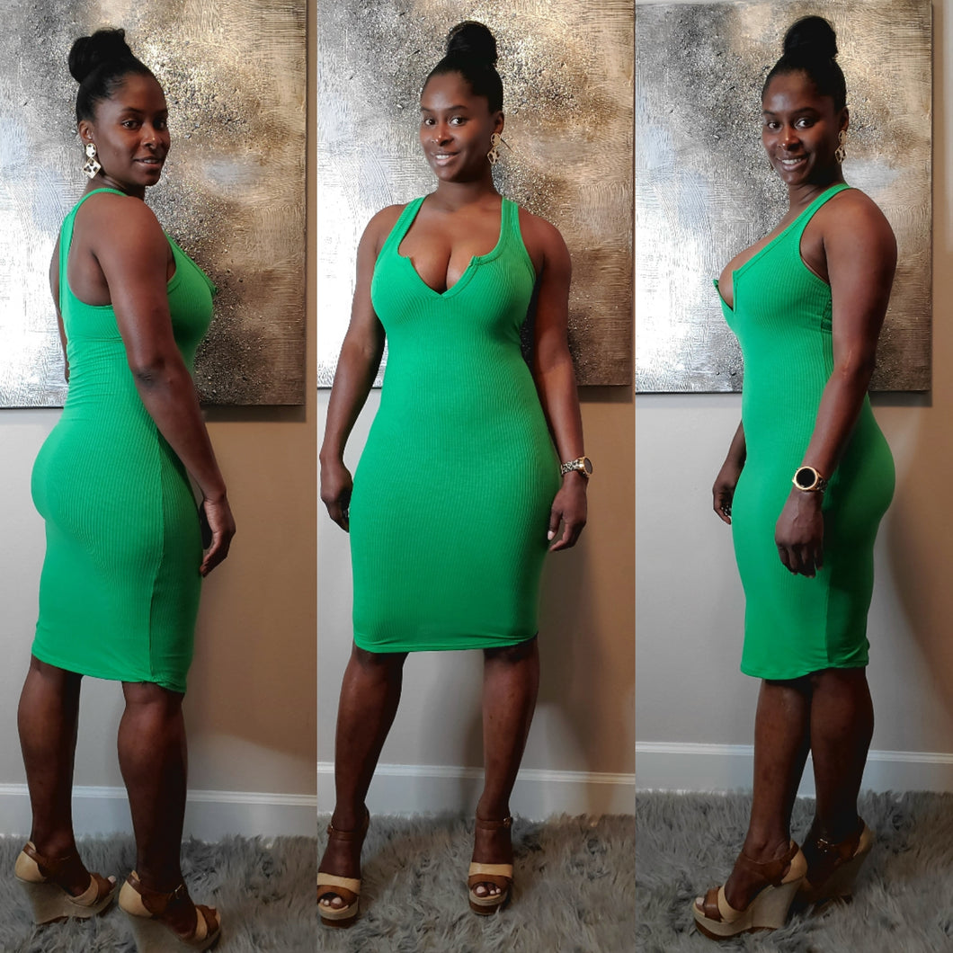 Ribbed Bodycon Dress- Kelly green