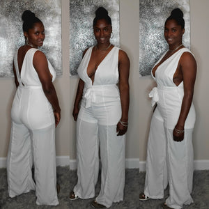 Take a Plunge Jumpsuit- white