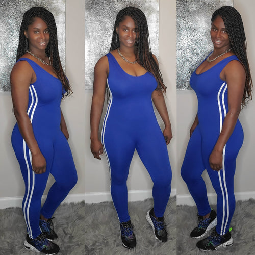 Side Stripe Jumpsuit-Royal blue