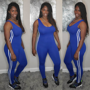 Side Stripe Jumpsuit-Royal blue