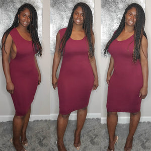 Side Scoop Dress-Burgundy