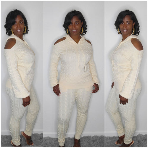 Heather Cable Knit Set-Cream