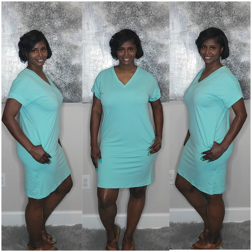 Lala V-Neck Dress- Mint