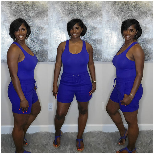 Linen Chill Short Set-Royal blue