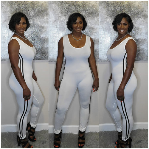 Side Stripe Jumpsuit-White