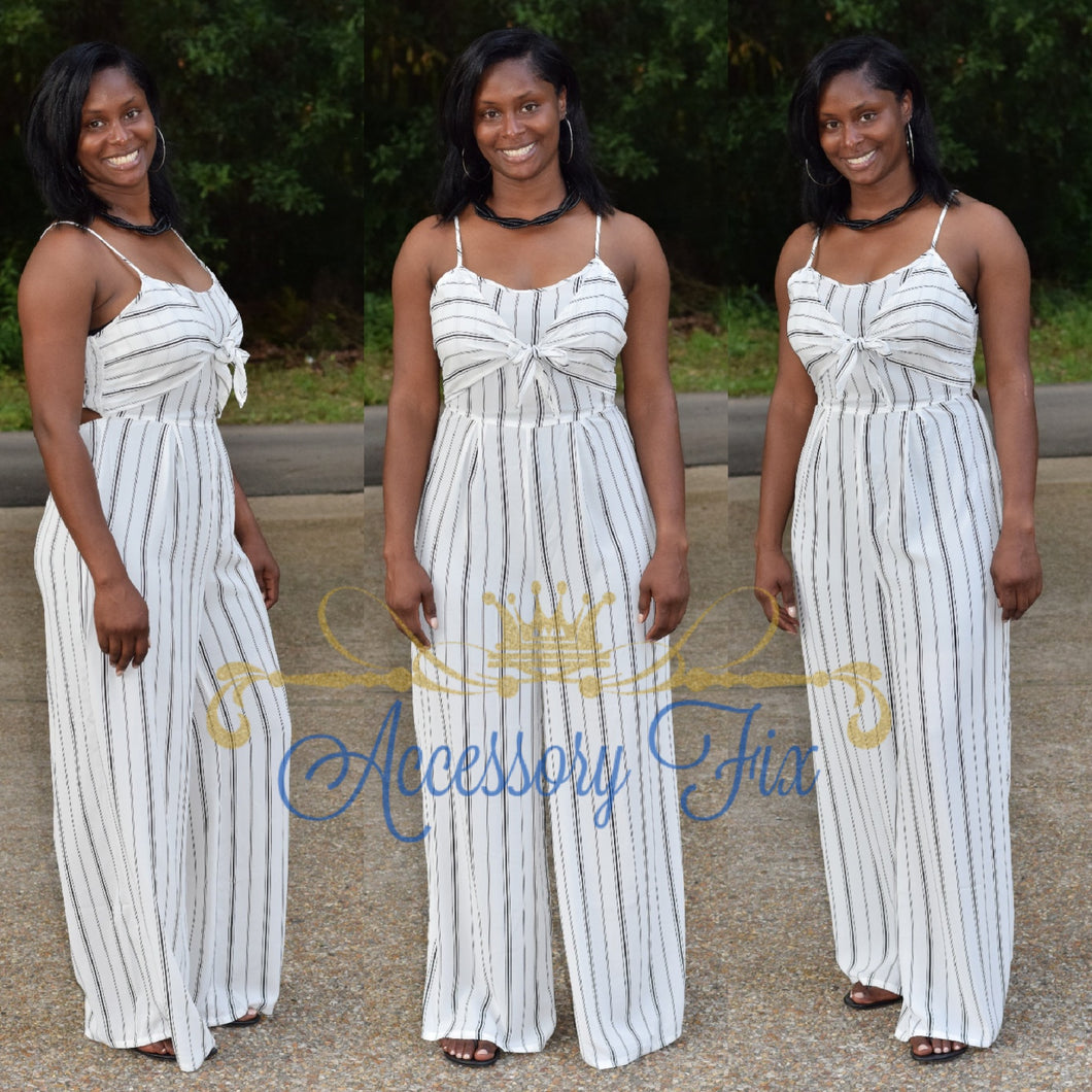 Striped Front Tie Jumpsuit