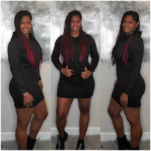 Hoodie Dress-Black - Dress