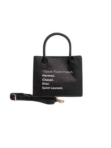 I Speak French Vegan Leather Mini Tote-Black